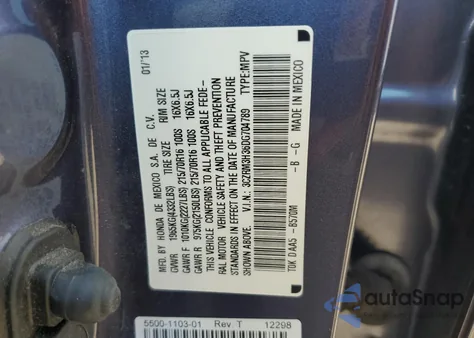 2013 Honda Cr-V Lx из США, поврежденный, VIN 3CZRM3H36DG704789